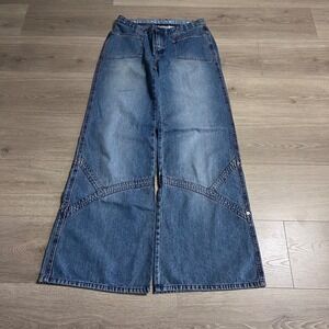 Vintage Caffeine Wide Leg Jeans Women Size 5 Blue Denim Flare Bottoms‎ Y2K Style